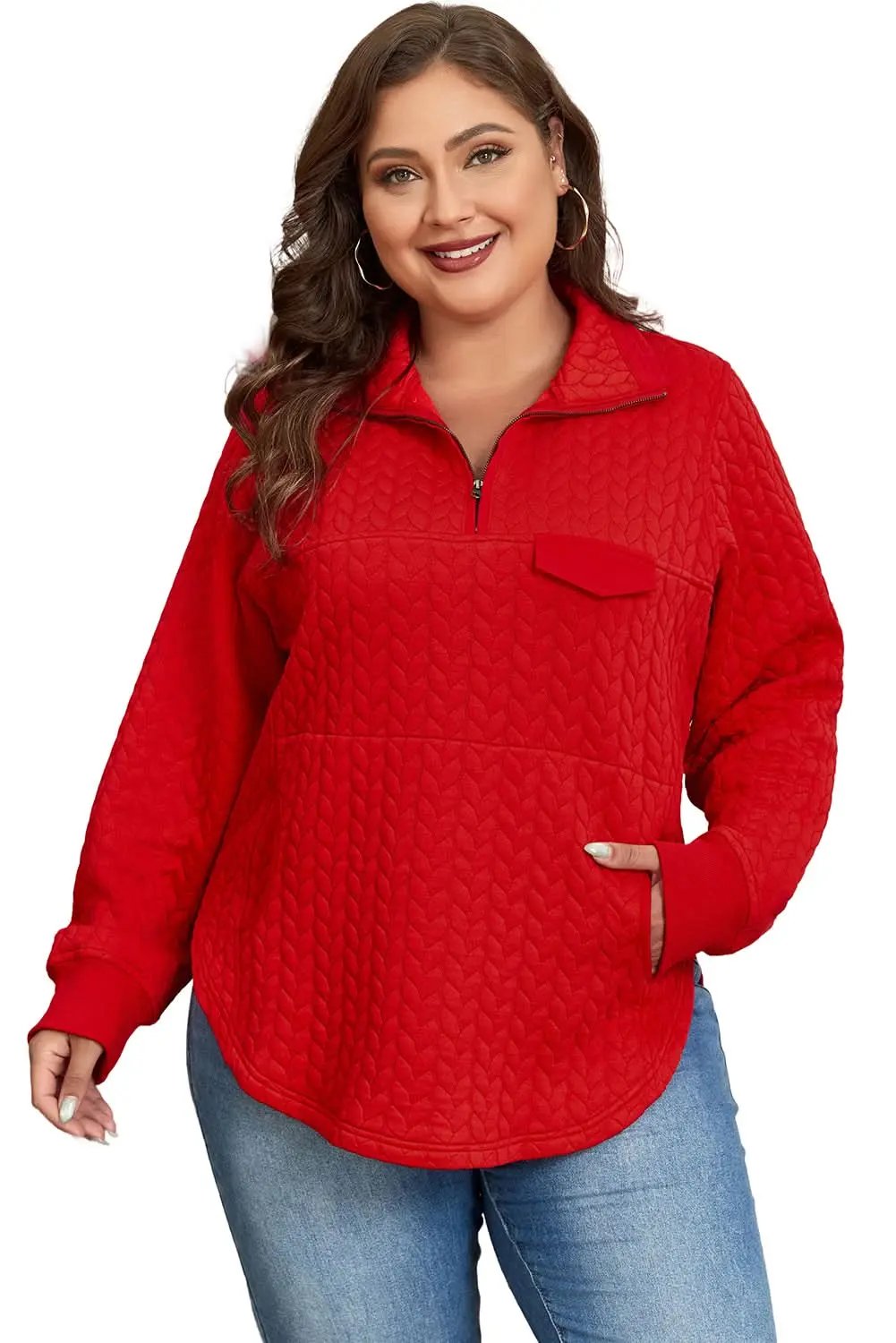 Tomato red plus size pullover - Love Salve